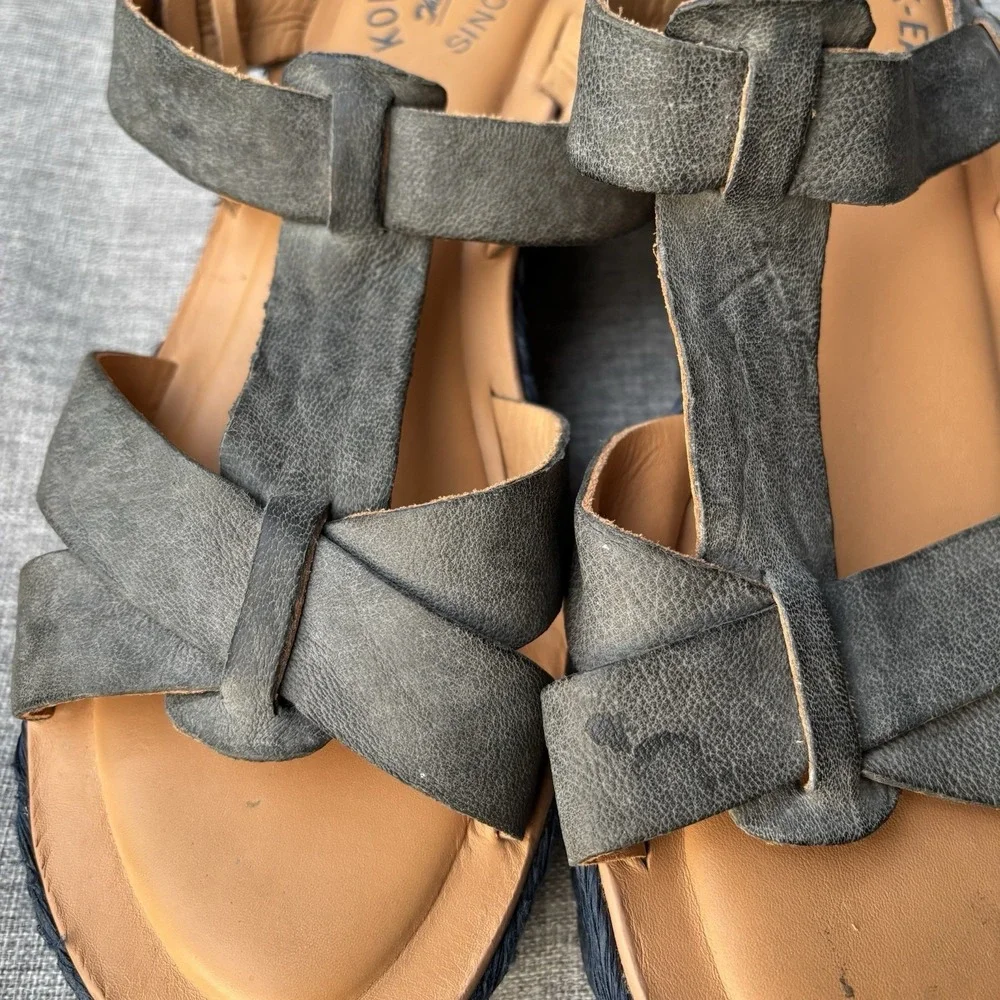 Kork-Ease Ande Sz 8 Espadrille Navy Leather Platform‎ Sandals Comfort